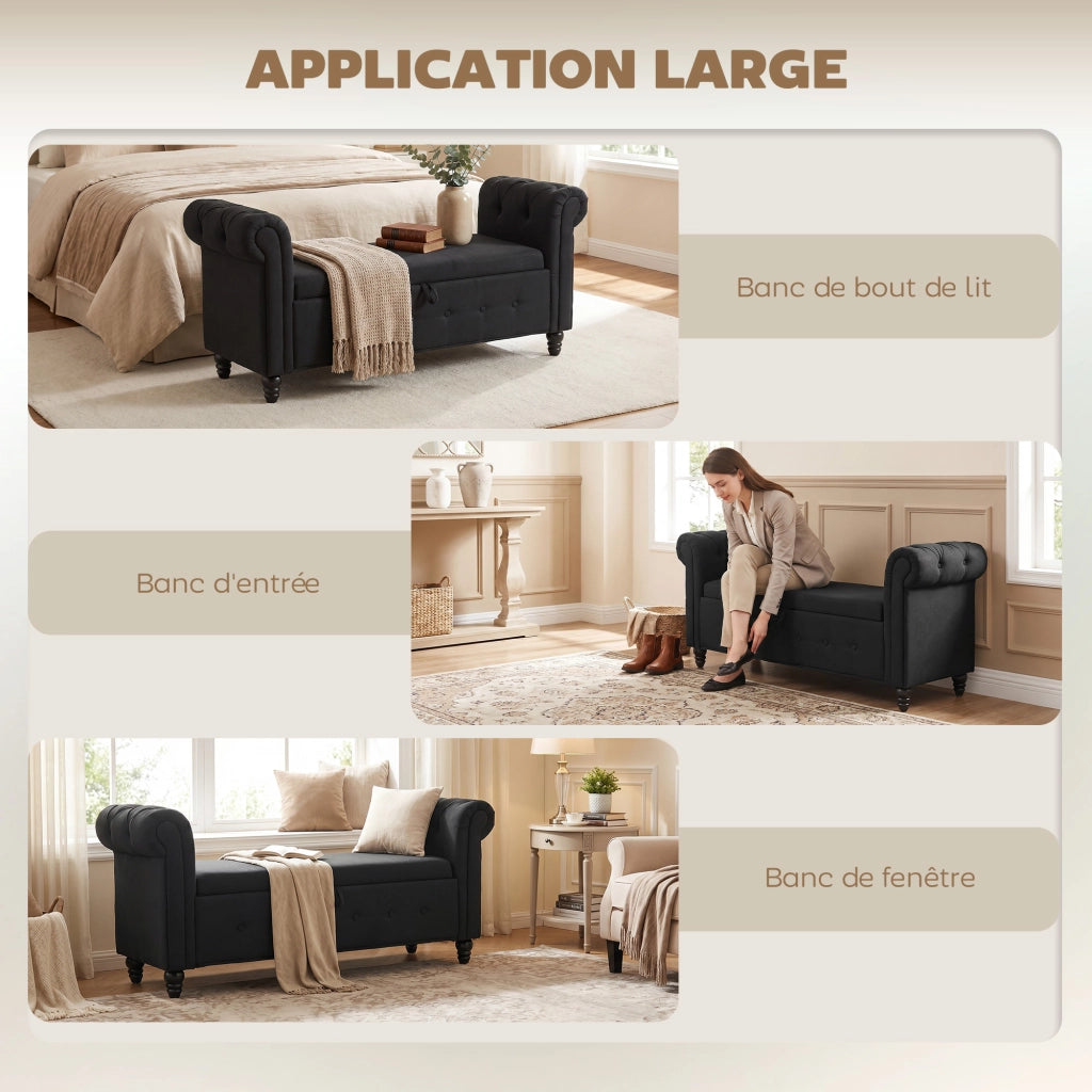 Banco imbottito con contenitore ¨C zephmum ¨C 146.5x49x72 cm tessuto nero legno