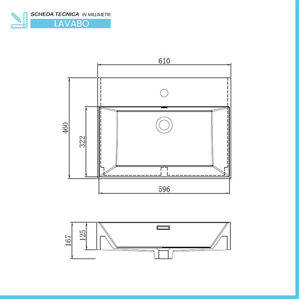 Mobile bagno sospeso cannettato 60 cm rovere chiaro Bali