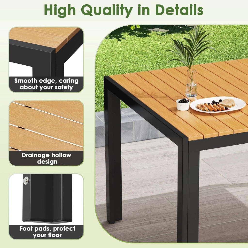 Tavolo da giardino grande, resistente alle intemperie, 140 x 90 x 75 cm, in alluminio, con piano in WPC, tavolo da pranzo rettangolare, per 6 persone, robusto giardino, terrazza, balcone