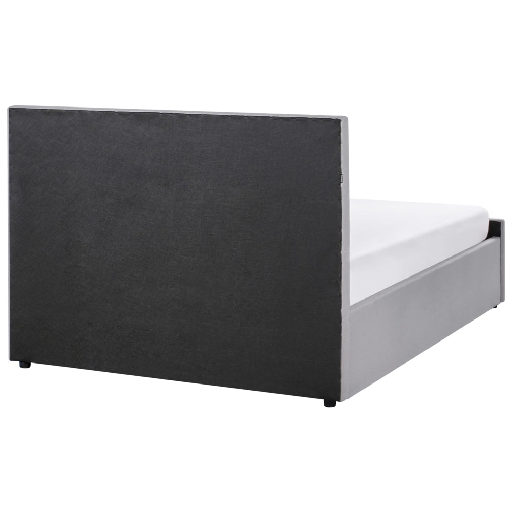 Letto matrimoniale imbottito in poliestere grigio chiaro con testata imbottita con pouf 140 x 200 cm testiera doppia trapuntata