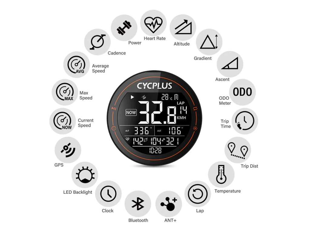 Computer da Bicicletta GPS Tachimetro Senza Fili Impermeabile IPX6 ANT+ Bluetooth 5.0 e Contachilometri con Cavo di Ricarica