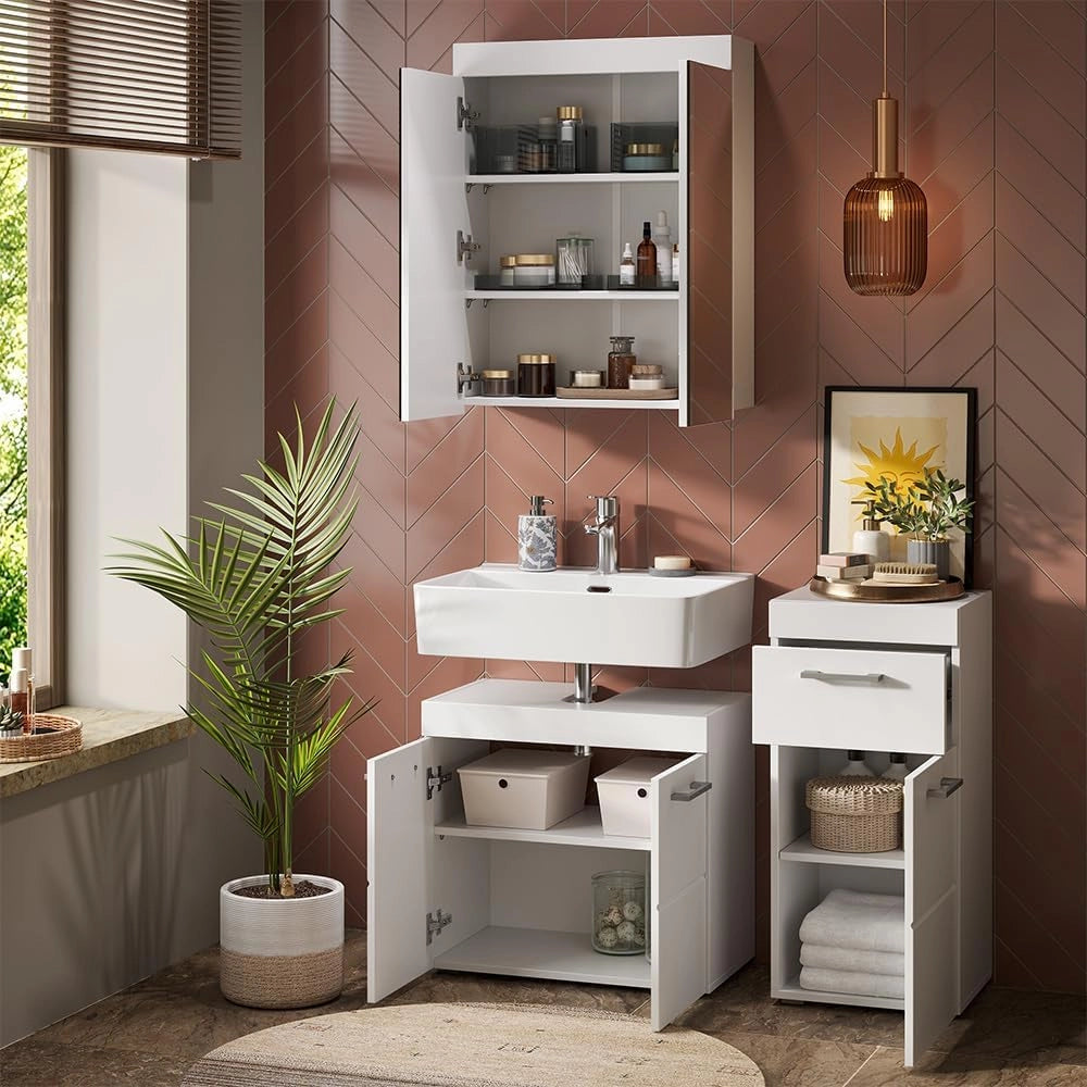 Specchio contenitore bagno Luna, Bianco, 60 x 77 cm, per montaggio a parete, combinabile con altri mobili Luna