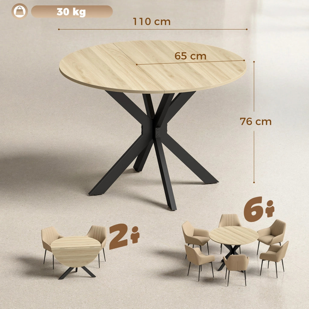 Tavolo da pranzo pieghevole rotondo per 6 persone ¨C zephmum ¨C legno naturale, acciaio, 90x90x75 cm
