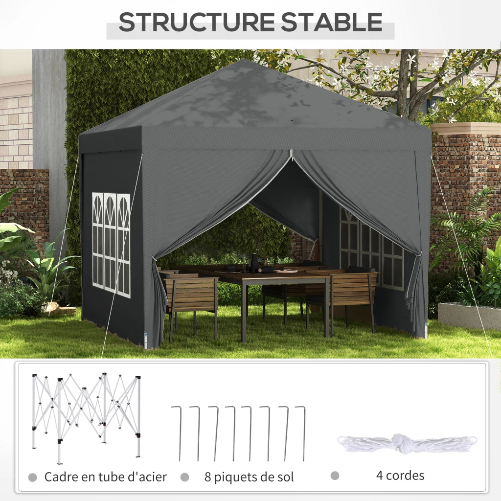 Tenda da giardino pieghevole 3x3 m ¨C zephmum ¨C grigio con 4 pareti e sacco