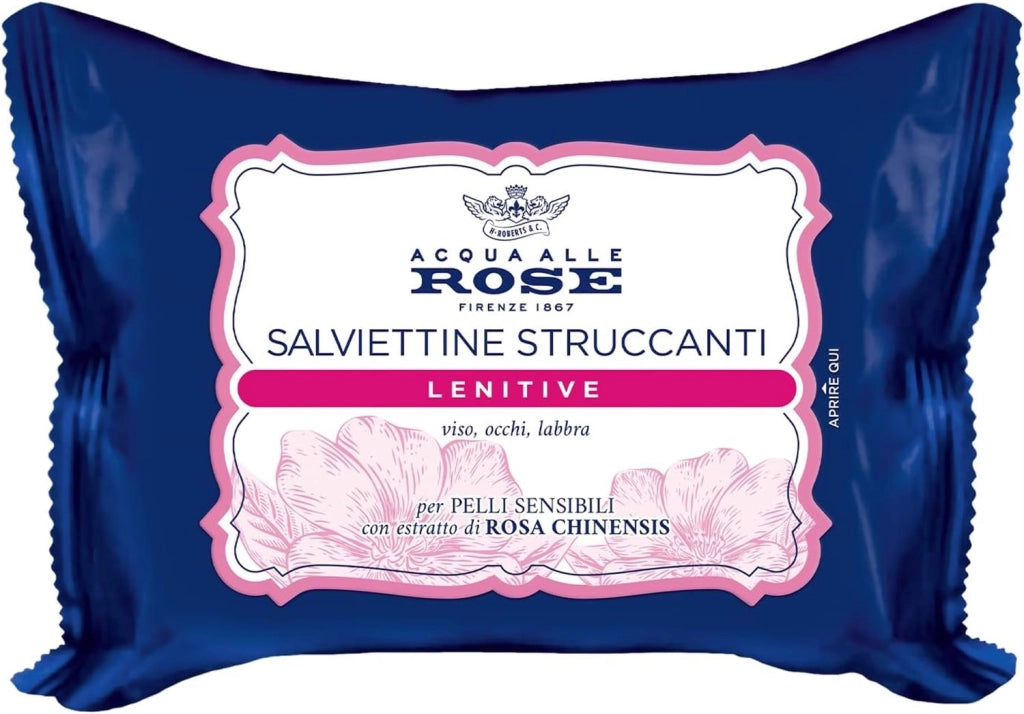 ACQUA ALLE ROSE SALVIETTINE STRUCCANTI LENITIVE PER PELLI SENSIBILI CON ESTRATTO DI ROSA CHINENSIS VISO OCCHI E LABBRA 20 PZ