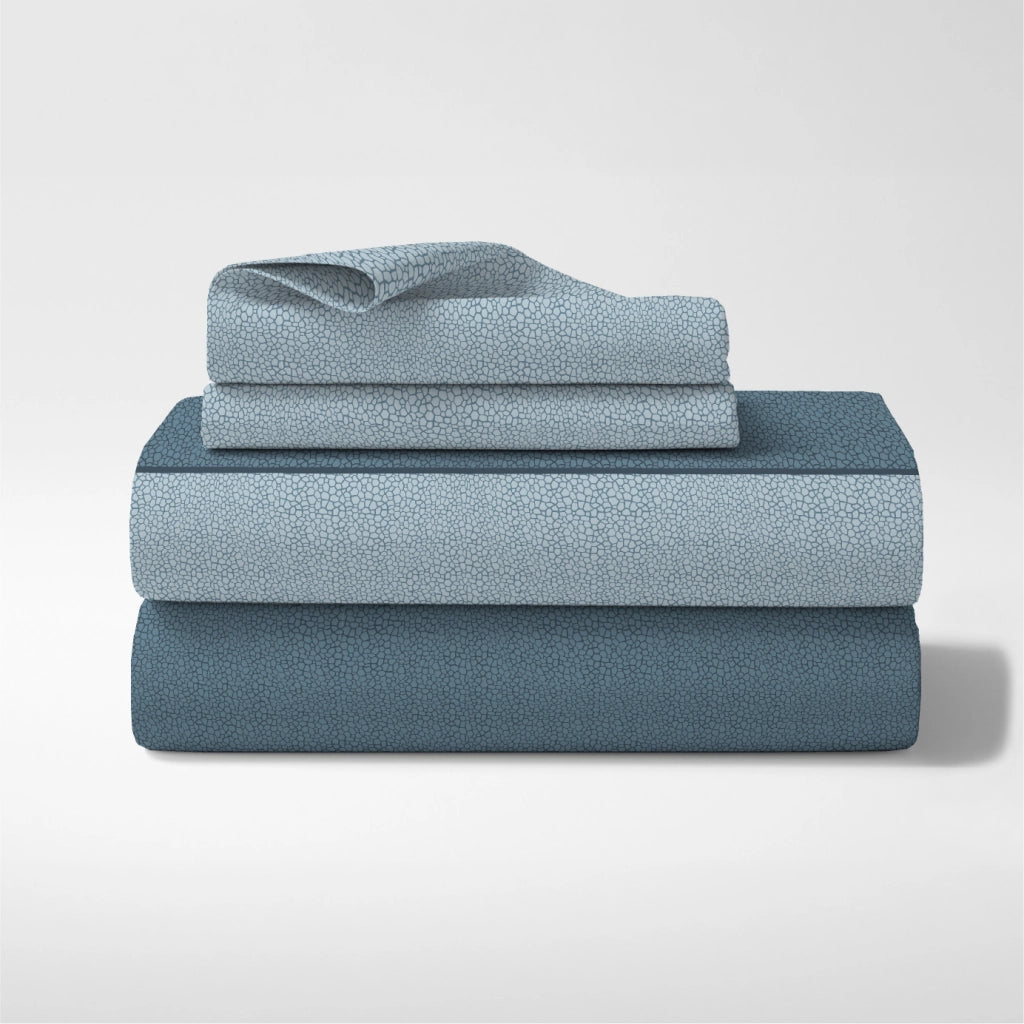 Completo Letto Lenzuola Matrimoniale,100% Cotone, Set letto, Lenzuolo Sopra, Sotto e Federe 2 Piazze Compose Blu