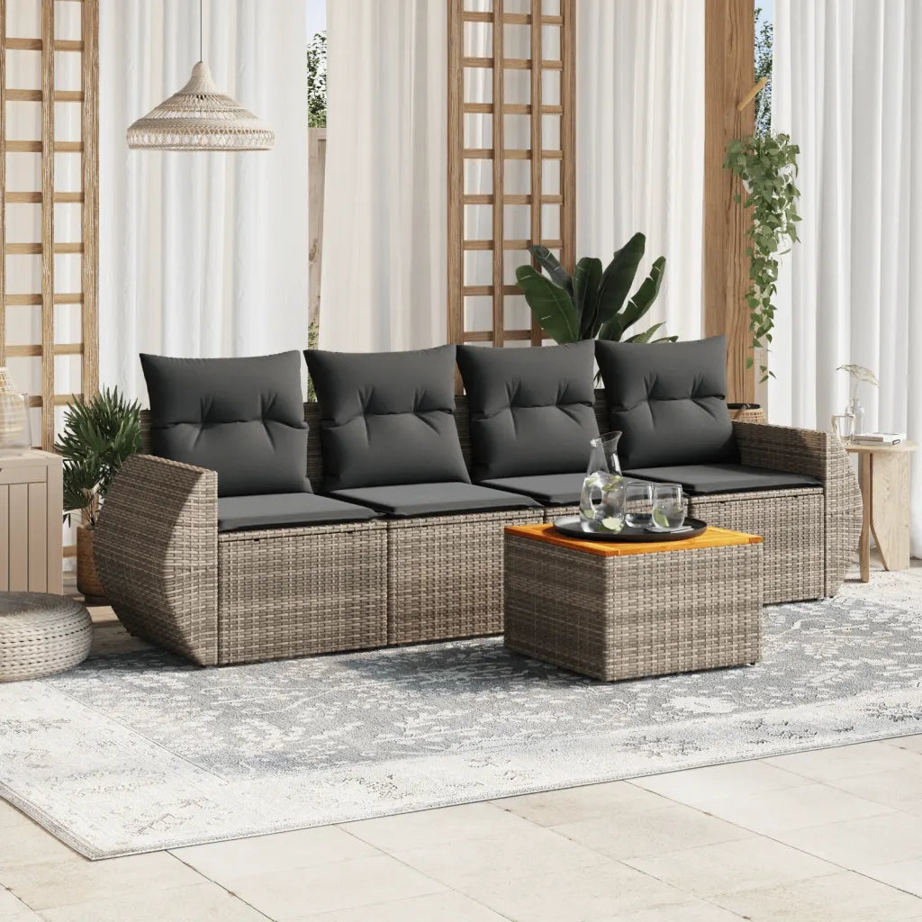Set Divano da Giardino 5 pz | Set Salotto da Giardino con Cuscini Grigio in Polyrattan