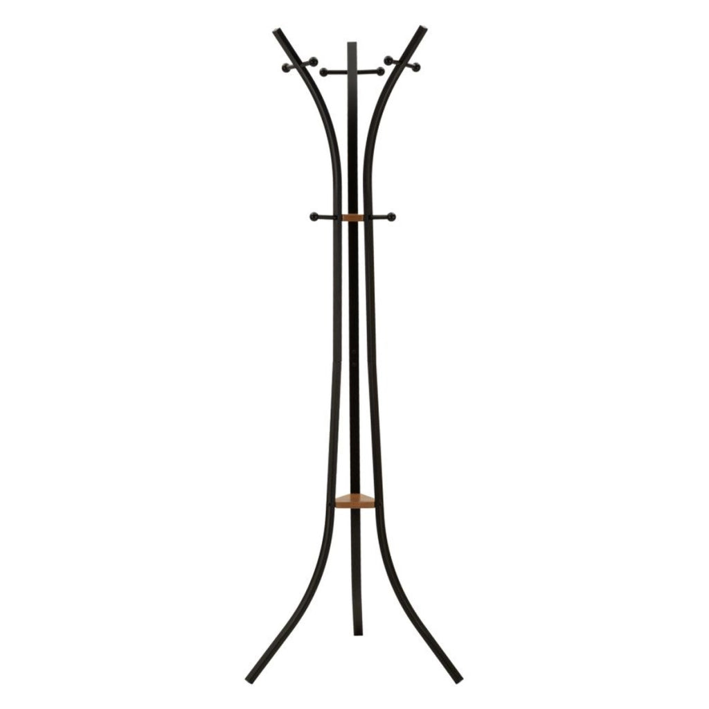 Appendiabiti da terra X in metallo nero e legno di quercia