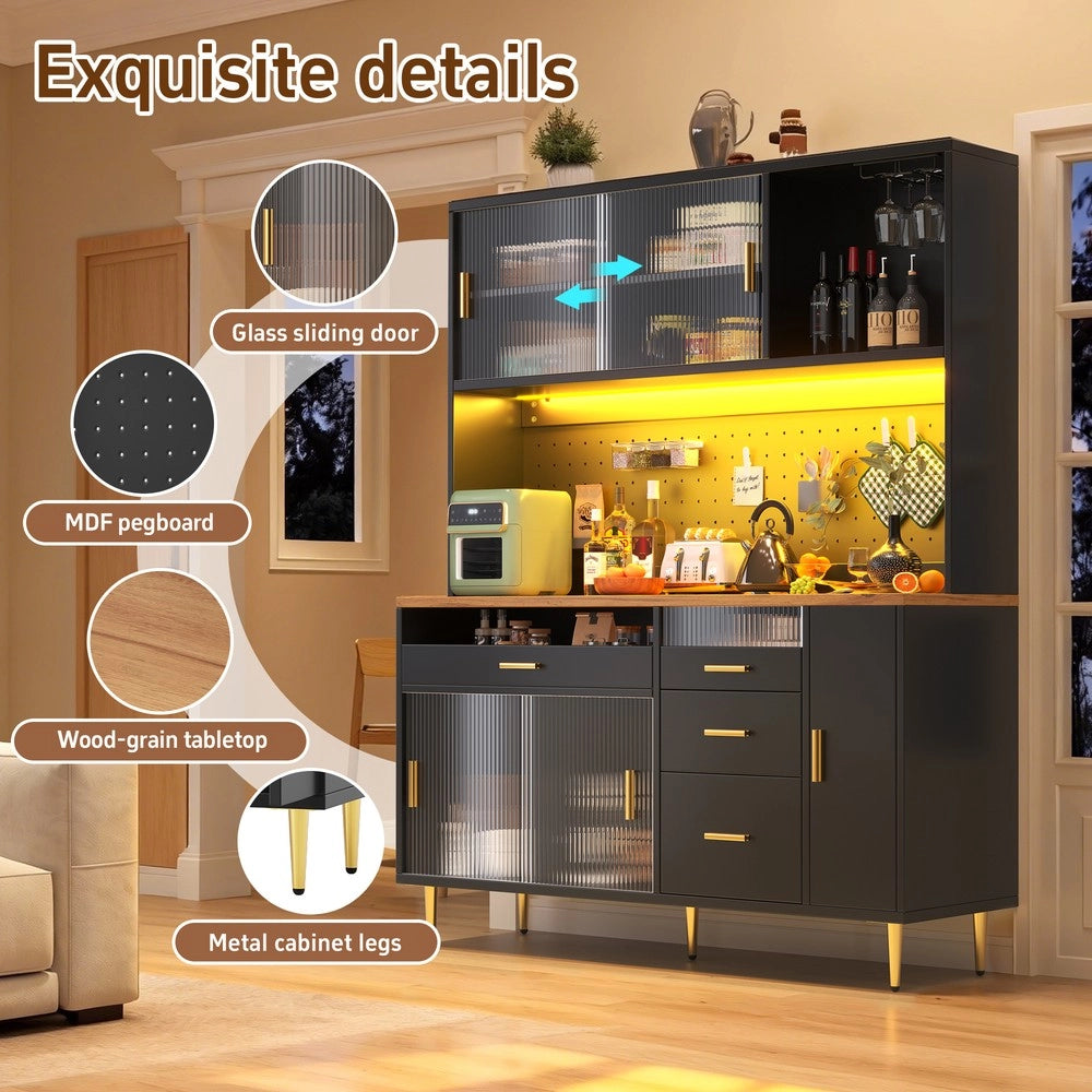 Mobile Alto Multiuso ¨C Minimal ¨C Nero 145x39x171cm, con LED e ripiani