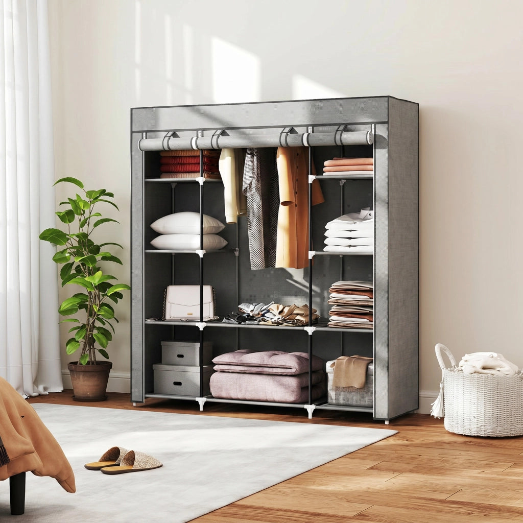Armadio guardaroba in tessuto pieghevole ¨C Xylo ¨C Grigio chiaro con asta appendiabiti e ripiani 150x43x162,5cm