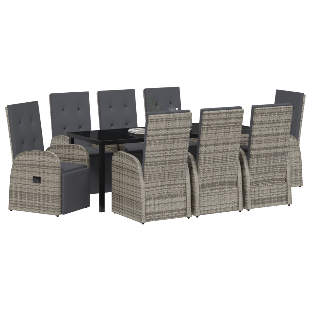 Set da Pranzo da Giardino 9 Pezzi con Cuscini Grigio Polyrattan