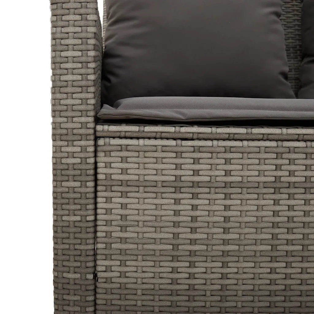 vidaXL Divano da Giardino a 3 Posti Cuscini&Tavolo Grigio Polyrattan