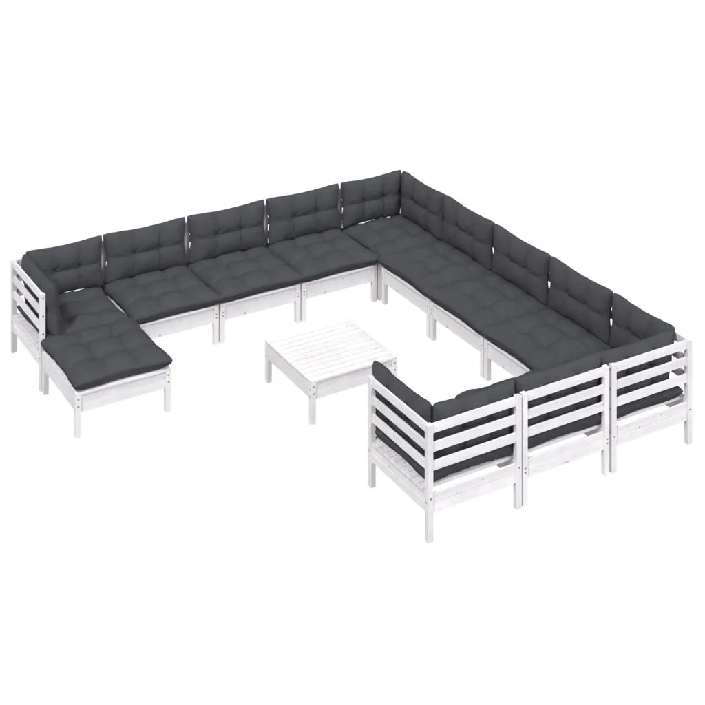 Set Divani da Giardino 13 pz con Cuscini Bianchi Legno di Pino 3097074