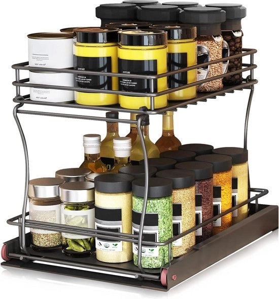 Kruidenrek e inmaakpotten con 2 livelli di stoccaggio - organizzazione e archiviazione - cucina - facile montaggio - eccellente capacità di carico - nero