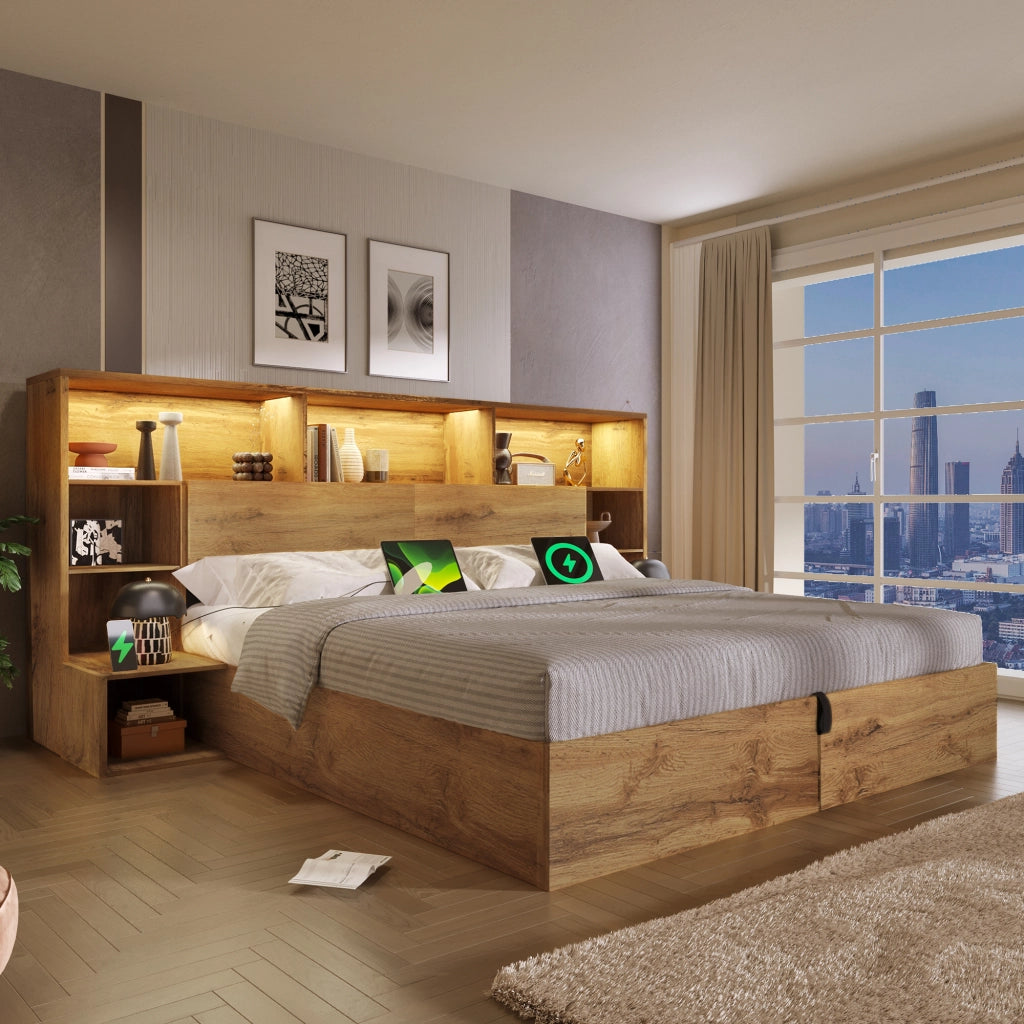 DESMIU Letto Contenitore Letto Matrimoniale con LED regolabile, USB e Type-C, 160 × 200 cm, materasso incluso