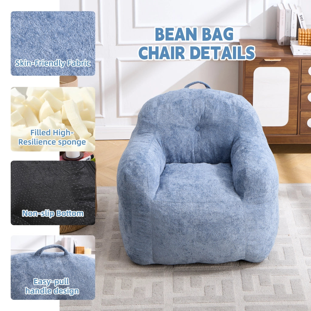 Pouf lounge in pelliccia sintetica con schienale ergonomico e imbottitura in schiuma sminuzzata senza montaggio blu