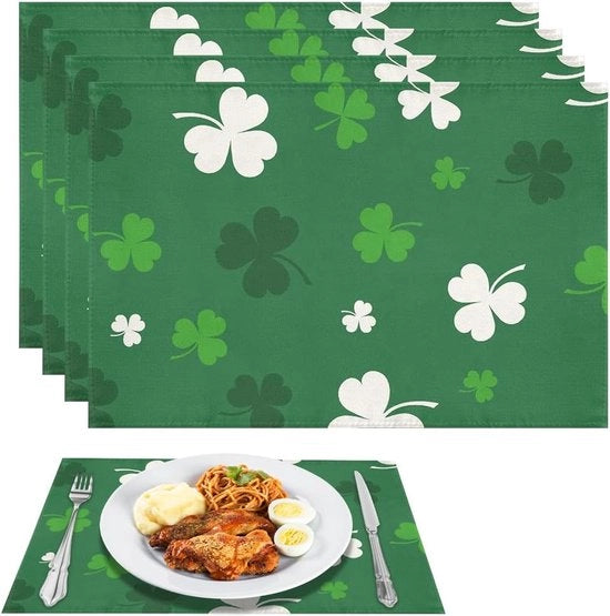 Tavoliere, 4 pezzi, riutilizzabili, foglie di trifoglio, facilmente lavabili, lavabili a mano, servizio da lenti, decorazione per St. Patrick, festa, cucina, sala da pranzo