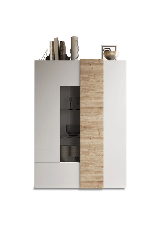 Vetrina Mobile Soggiorno Alto 2 Ante Senza Luci Venus 121x44x169 cm Bianco Lucido E Cadiz