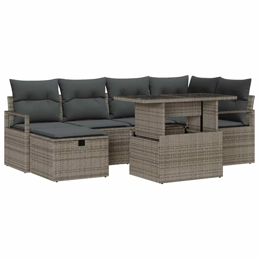 Set Divano da Giardino con cuscino 7 pcs Grigio Poly Rattan 3359796