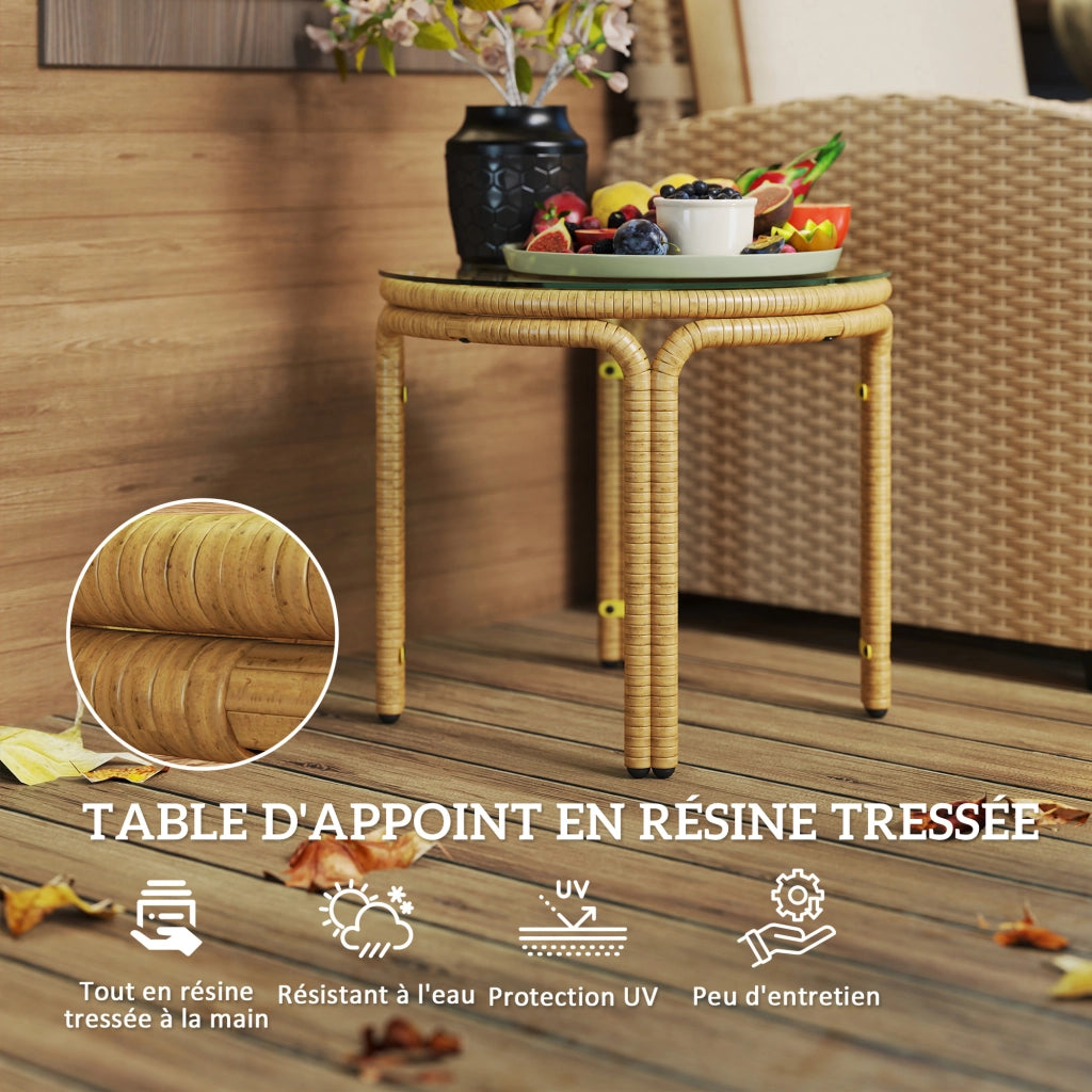 Tavolino da caff¨¨ in resina intrecciata rotondo ¨C zephmum ¨C giallo ? 50x44 cm