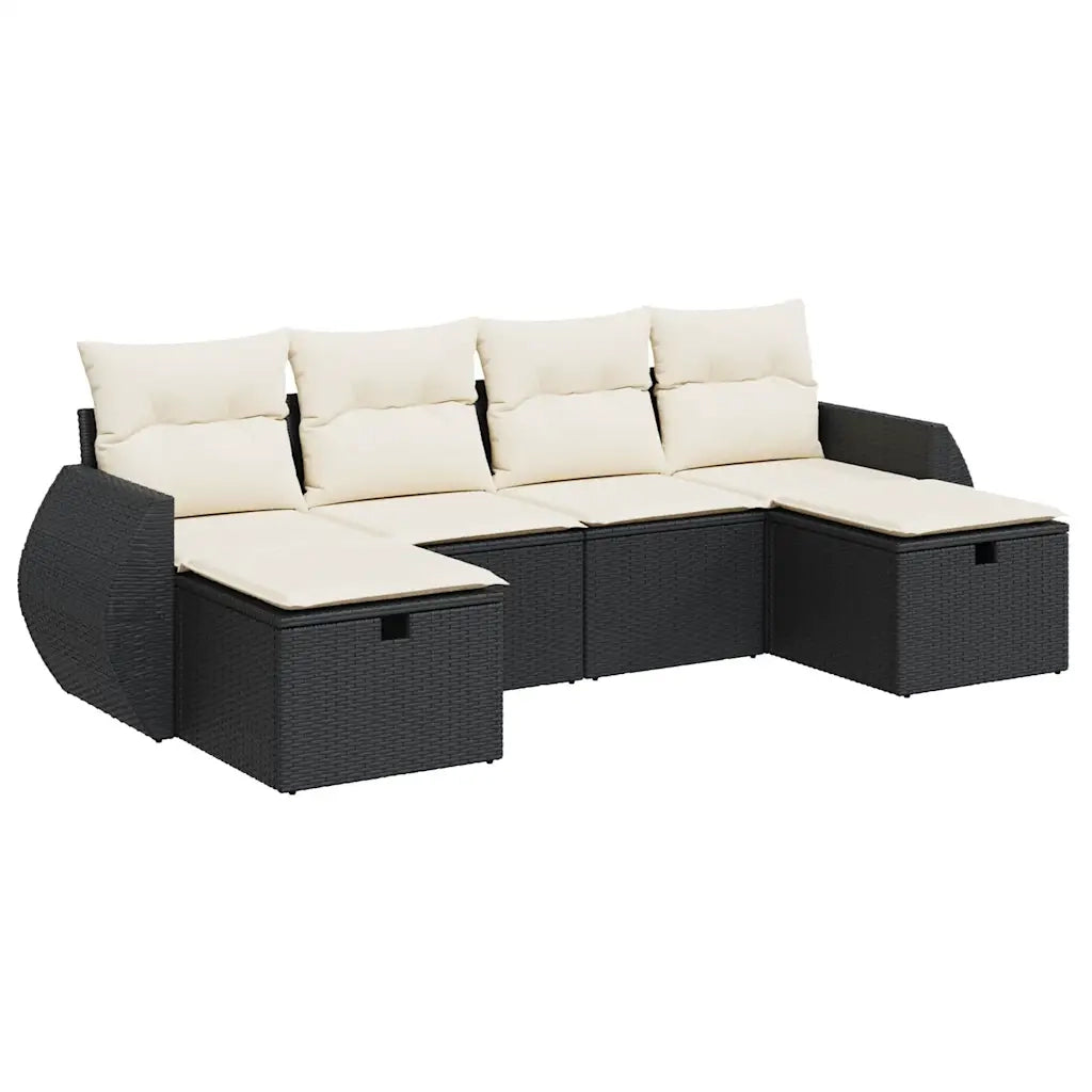 Set Divano da Giardino 6 pz con Cuscini Nero in Polyrattan 3325622