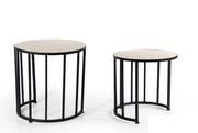 MEMPHIS SET 2 TAVOLINI TONDI IN METALLO NERO CON TOP LEGNO
