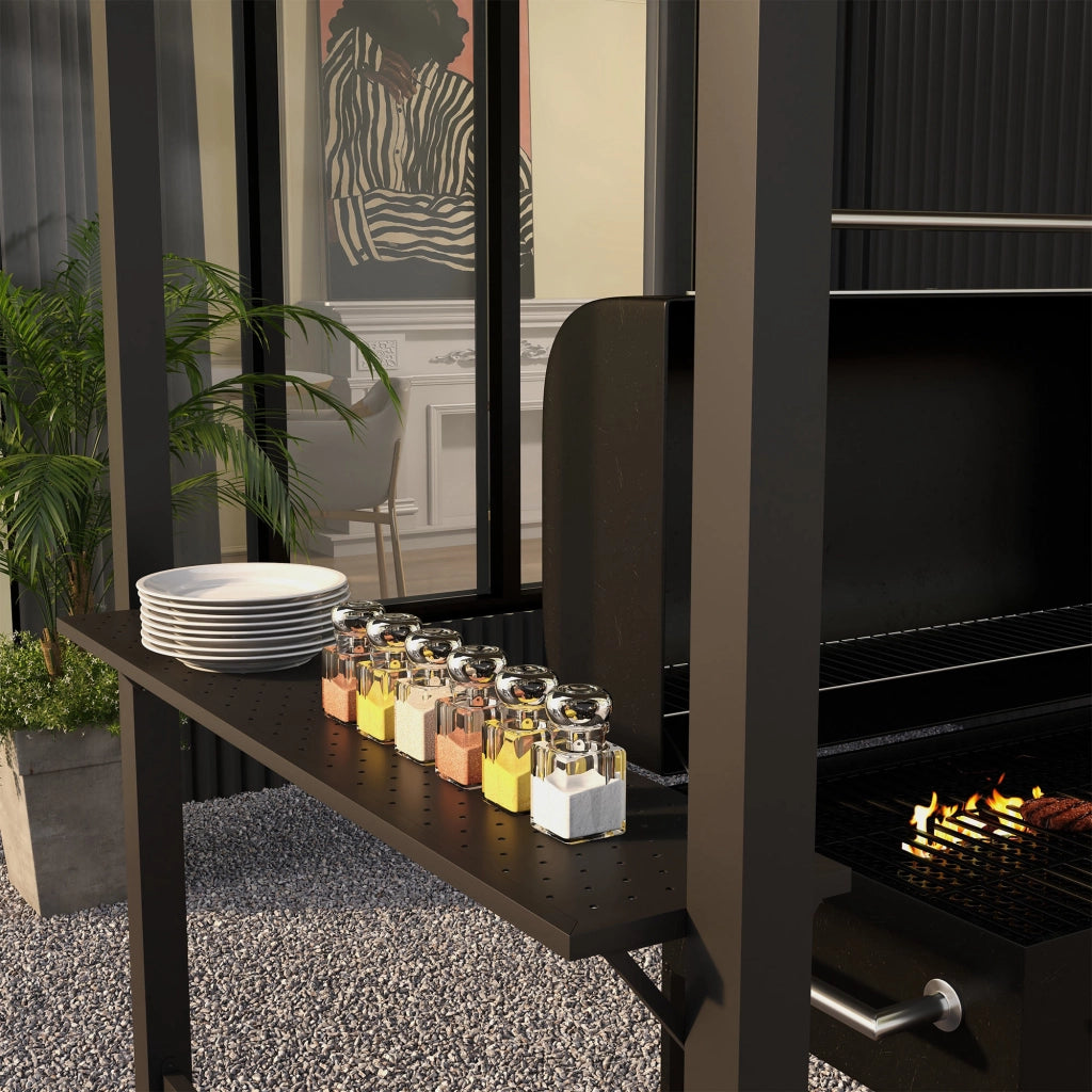 Pergolato Da Barbecue Con Doppio Tetto E Ripiani – 233 X 110 X 235 Cm – Acciaio – Grigio Scuro – Ventilazione Per Griglia
