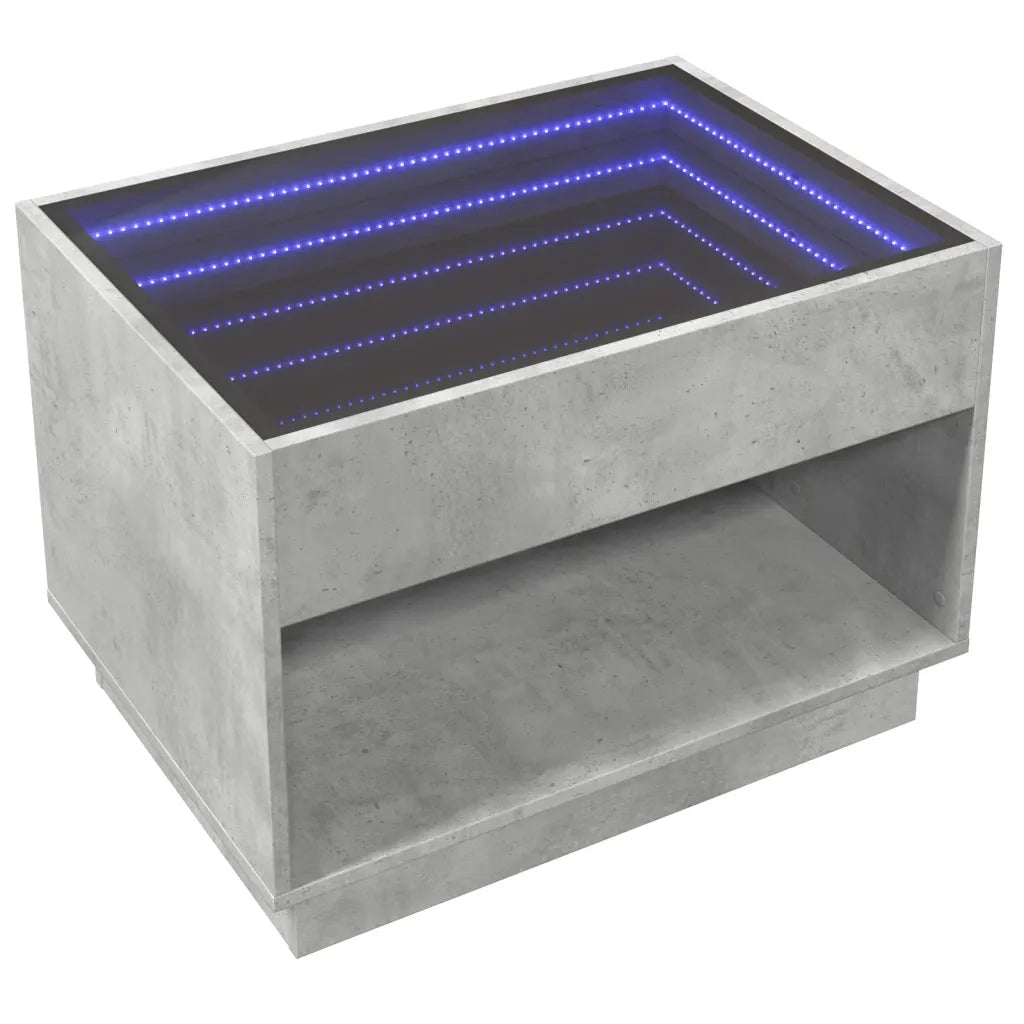 Tavolino da Salotto con LED Infinity-Tavolino da soggiorno Grigio Cemento 70x50x50 cm