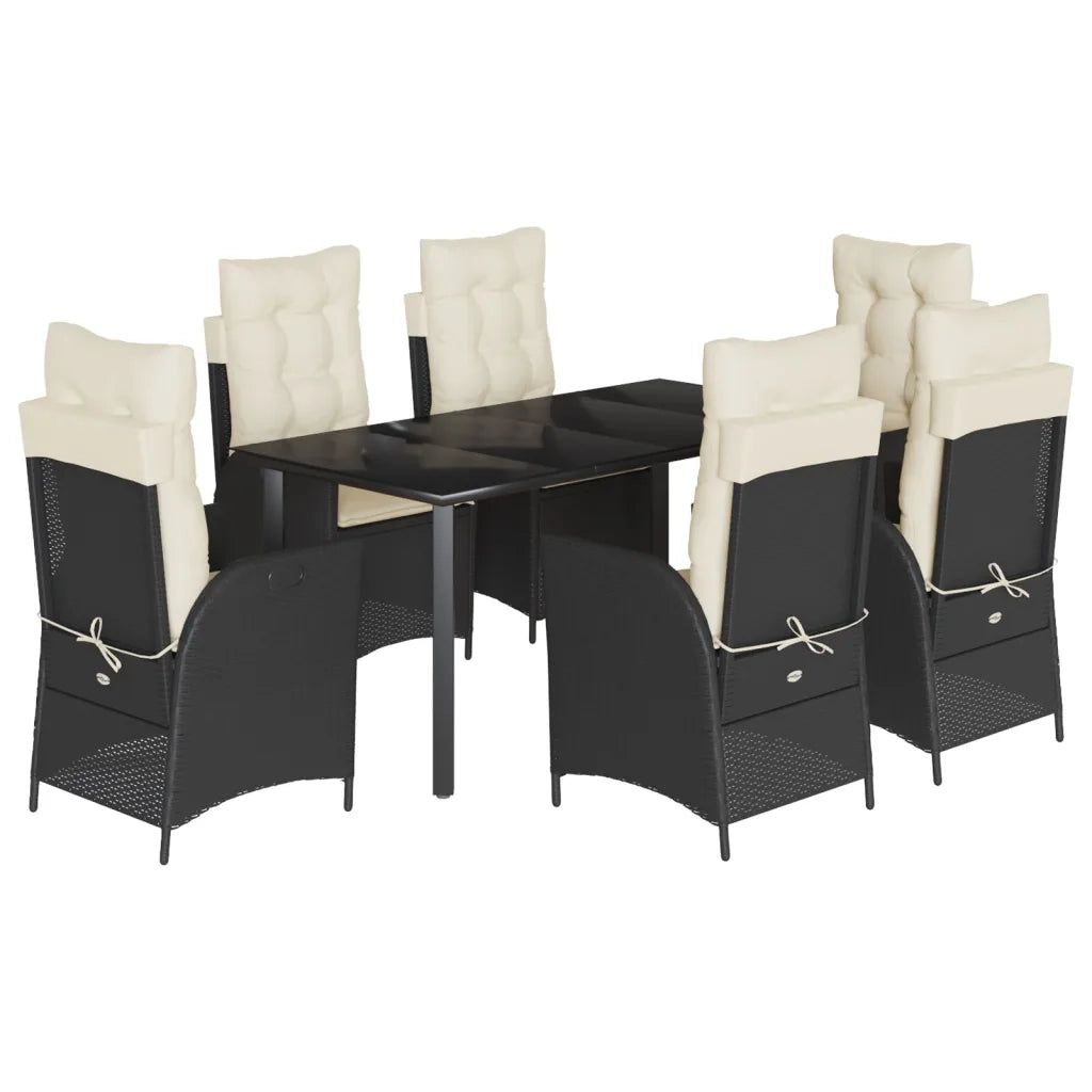 Set da Pranzo da Giardino 7 pz Nero con Cuscini in Polyrattan