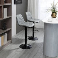 Set 2 Sgabelli da Bar Girevoli, Altezza Regolabile 86–106 cm, Pelle Sintetica, Schienale e Poggiapiedi, Grigio