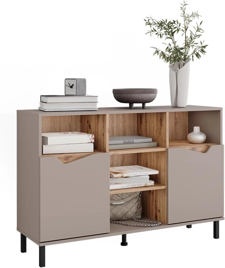 Credenza Marelle, Greige/rovere artigianale, 120 x 81.3 cm con 2 porte
