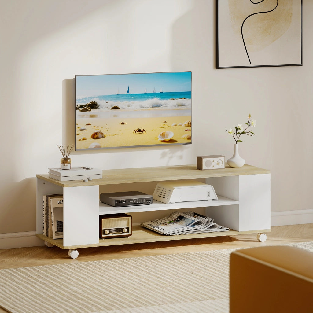 Mobile TV con ruote 120 cm ¨C zephmum ¨C bianco e naturale