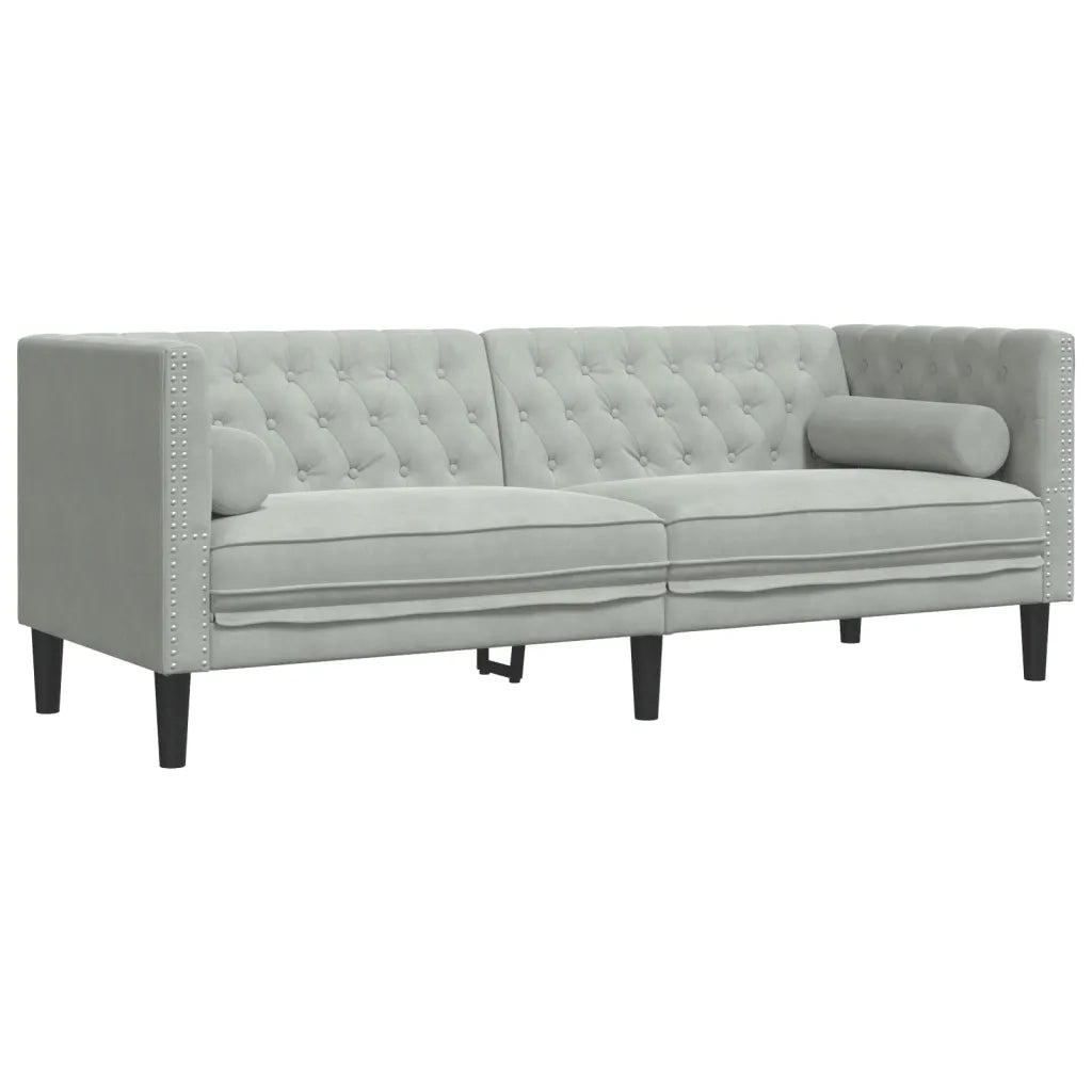 Divano Chesterfield con Rinforzi 3 Posti-Sofa 3 Posti-Divanetto Grigio Chiaro Velluto
