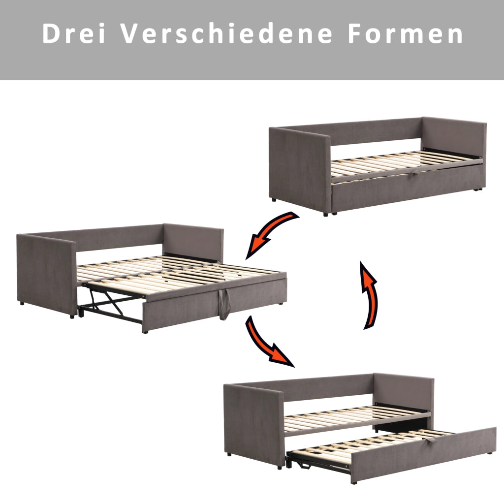 Letto divano estraibile in velluto grigio 180x200 cm