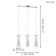 Lampadario A Sospensione Contemporaneo Pinto Acciaio Cromo Vetro 3 Luci E27