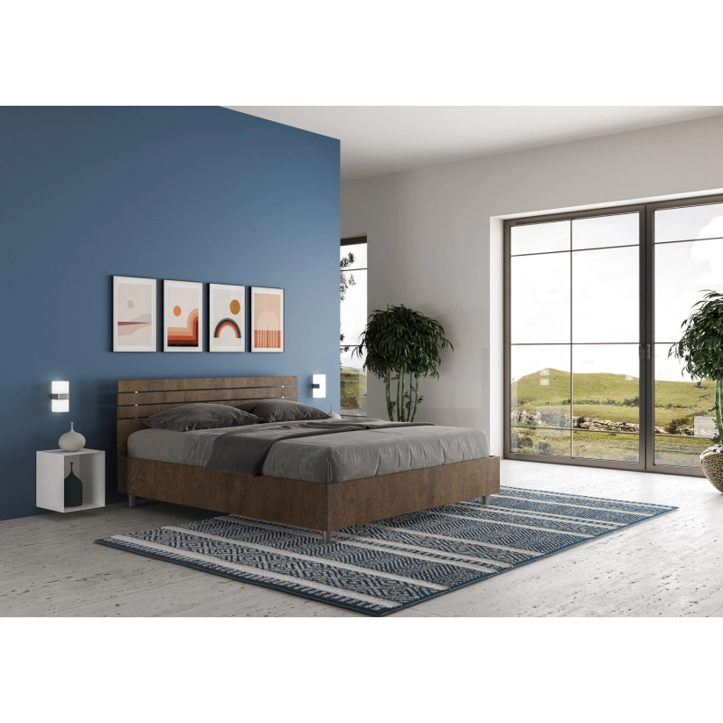 Letto Matrimoniale 160x190 cm testata dritta con doghe Ankel - Con rete,Noce