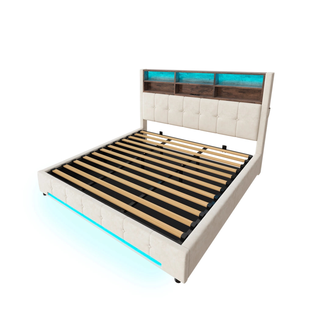 Letto Contenitore 180x200 cm; Letto Matrimoniale con LED; USB-C e vani testiera