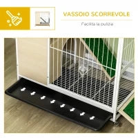 Gabbia per Conigli con Serbatoio d'Acqua e Vassoio Estraibile, in Truciolato, Acciaio e PVC, 78x52.5x76.5 cm