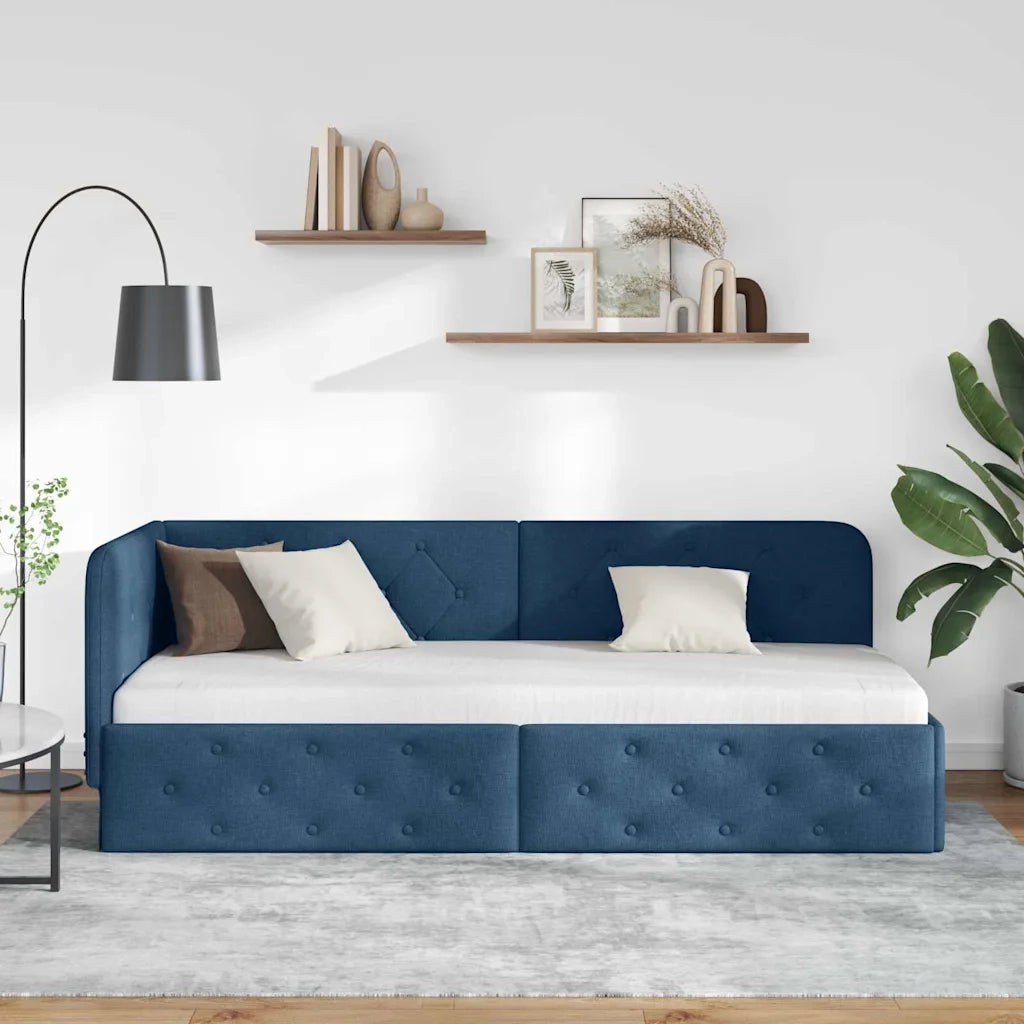 Cornice del letto ad angolo Blu 80 x 200 cm Tessuto