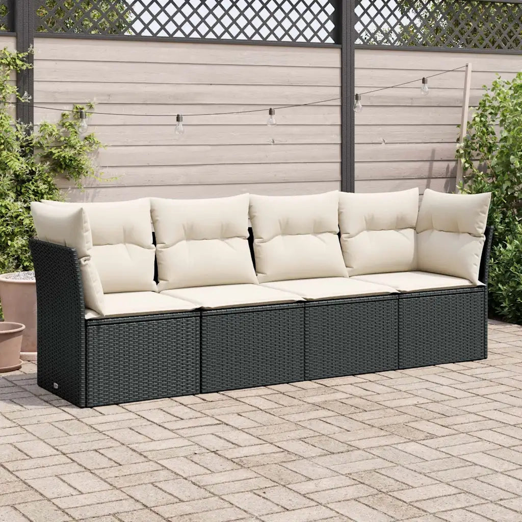 Set Divani da Giardino 4 pz con Cuscini Nero in Polyrattan 3217226