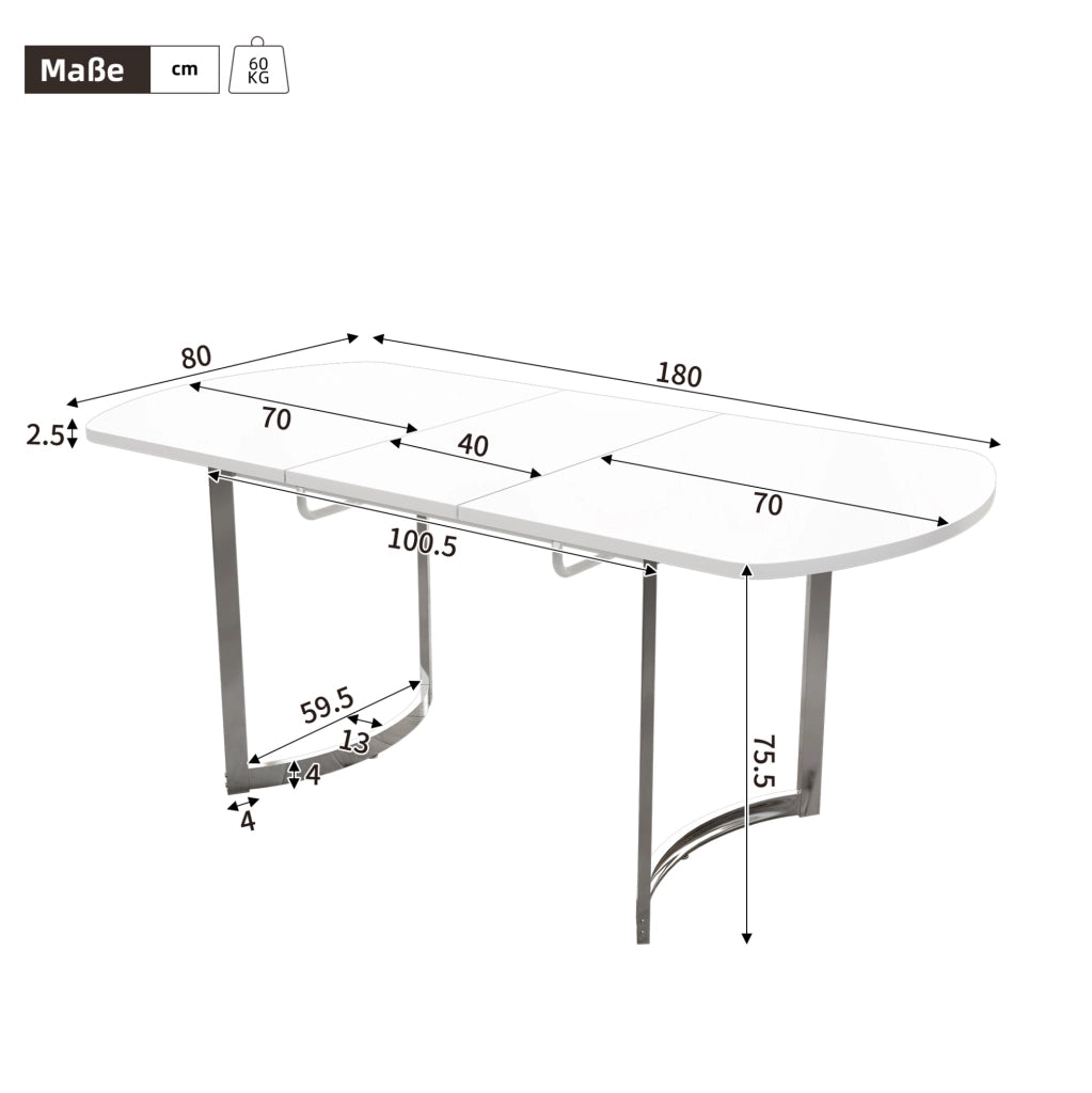 Tavolo da pranzo allungabile 140/180 x 80 cm in MDF bianco con gambe argentate
