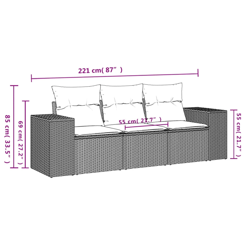Salotto da Giardino-Set Divani da Giardino 3 pz con Cuscini in Polyrattan Nero 896252