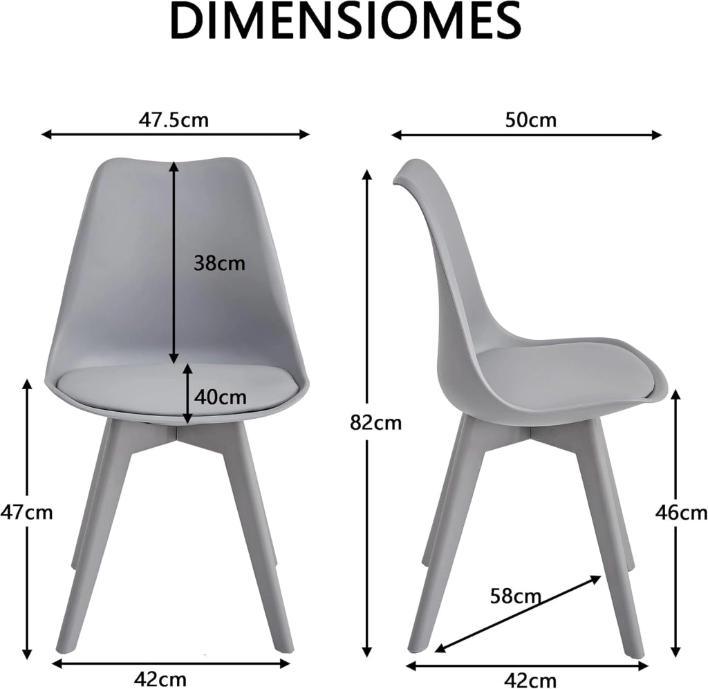 GrandCA HOME Set di 12 Sedie da cucina in plastica,sedie da pranzo moderne con imbottitura e gambe in plastica,stile scandinavo,adatte per sala da pranzo,soggiorno,cucina - Grigio