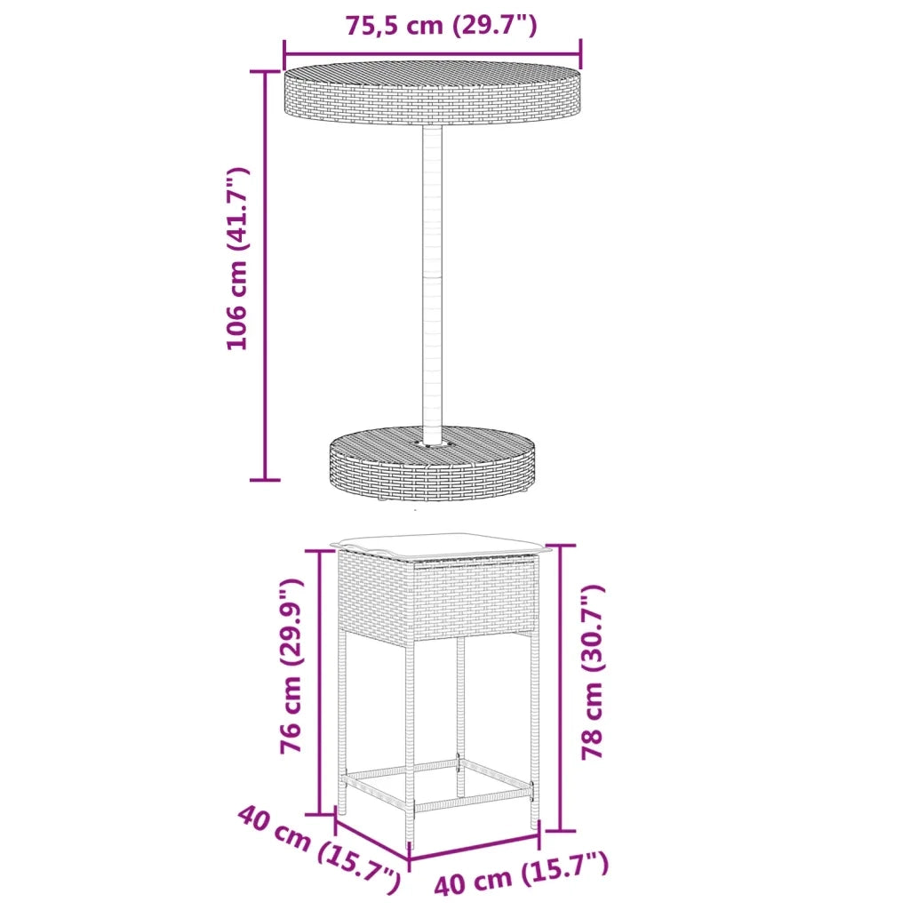 Set Bar da Giardino 5 pz | Set Salotto da Giardino con Cuscini in Polyrattan Grigio
