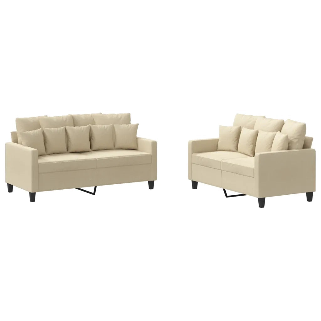 Set di Divani 2 pz con Cuscini Crema in Tessuto 3201650