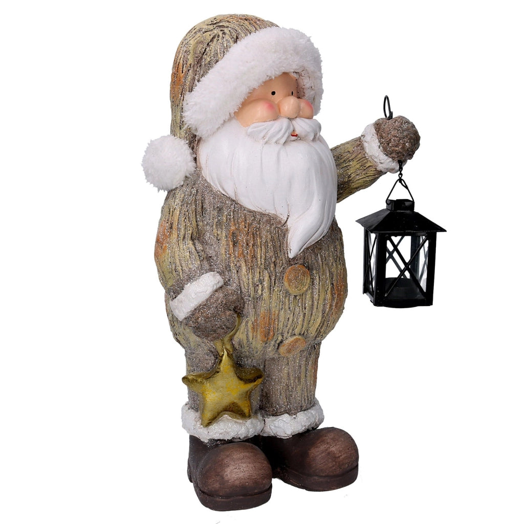 Pupazzo Babbo Natale in Resina con lanterna grigio cm 25,5x17xh44