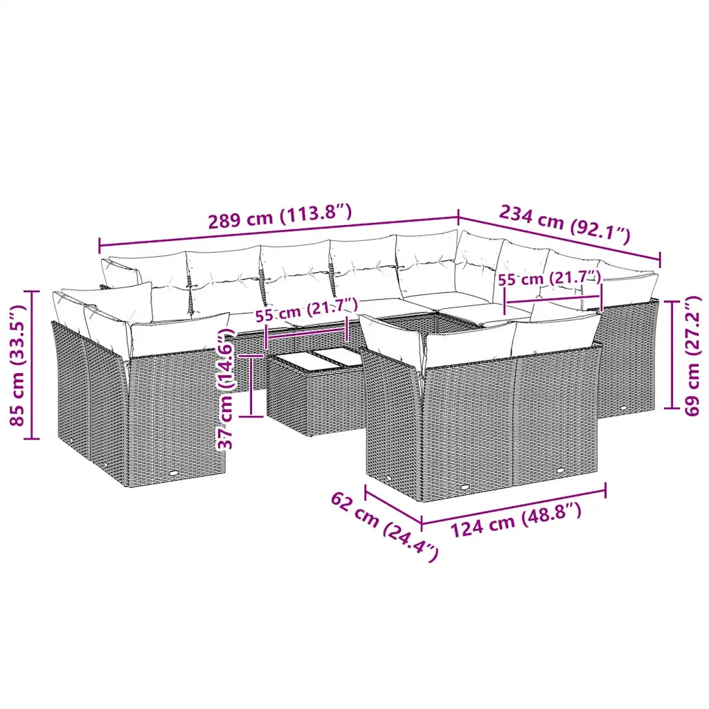 Set Divani Giardino 13 pz con Cuscini Grigio Chiaro Polyrattan 3218542