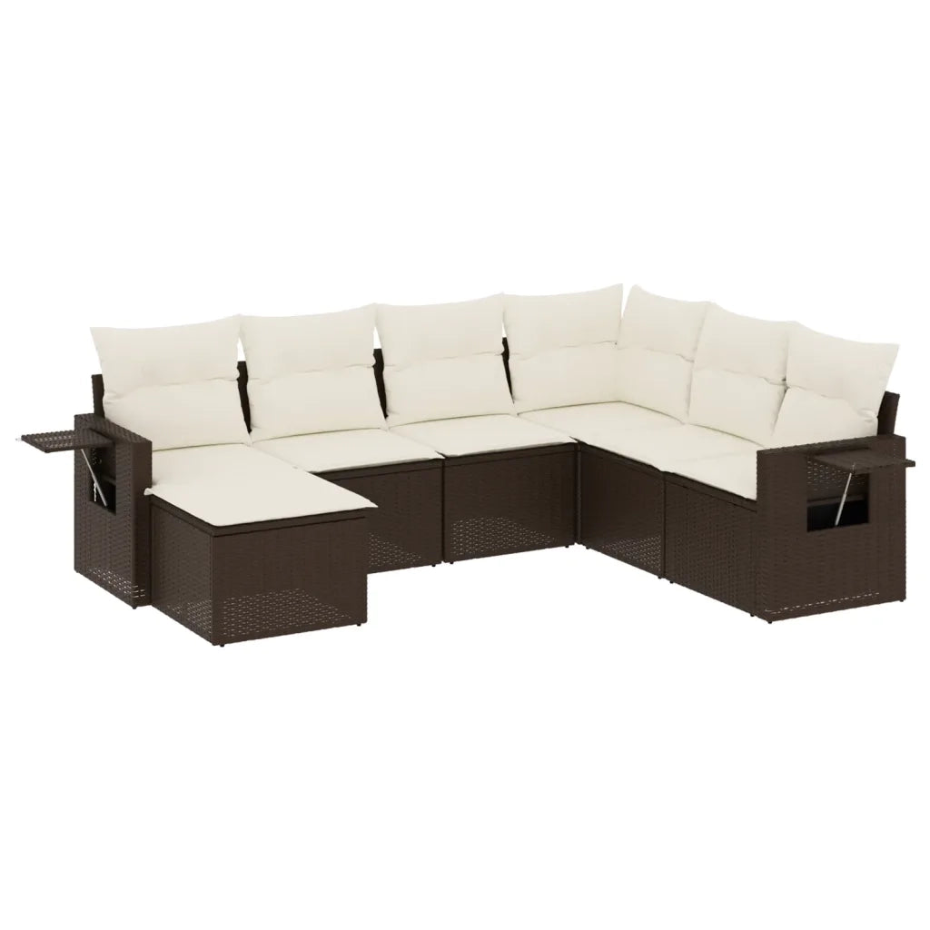 Set Divani da Giardino 7 pz con Cuscini Marrone in Polyrattan