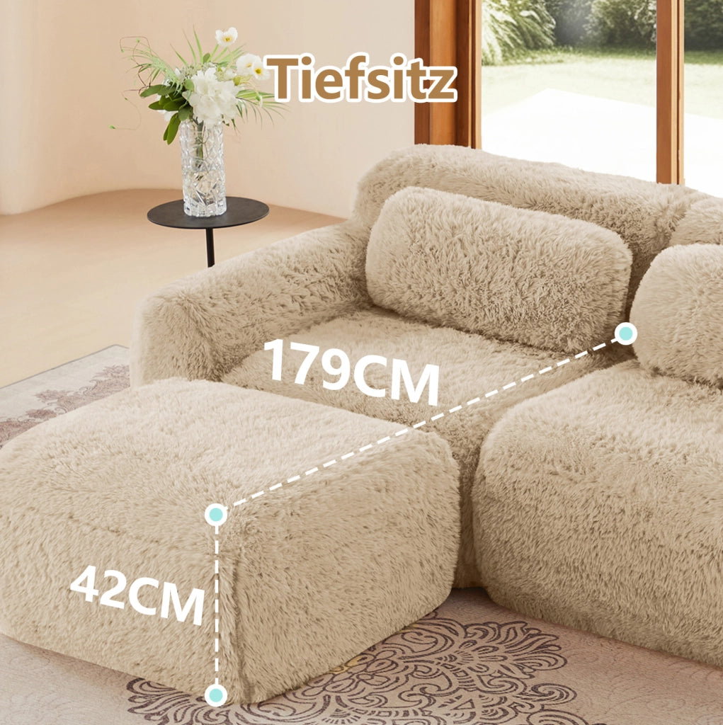 Divano modulare angolare a L 291x179x73 cm in tessuto plush light khaki; senza montaggio