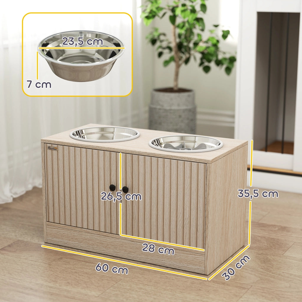 Armadio per cane con ciotole in acciaio inox ¨C zephmum ¨C 2 ciotole, in legno